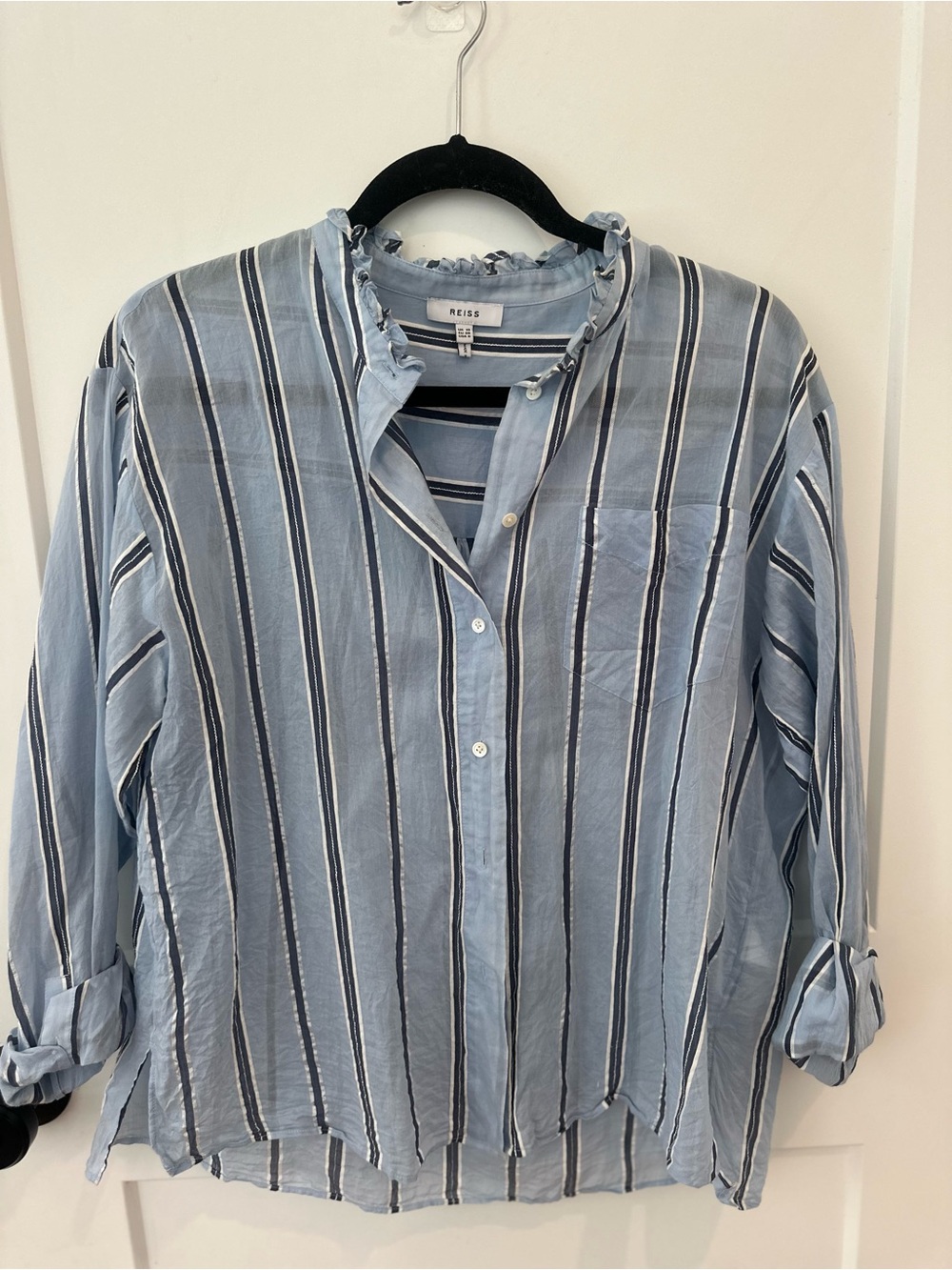 Reiss Light Blue Vertical Stripe Button-Down Shirt